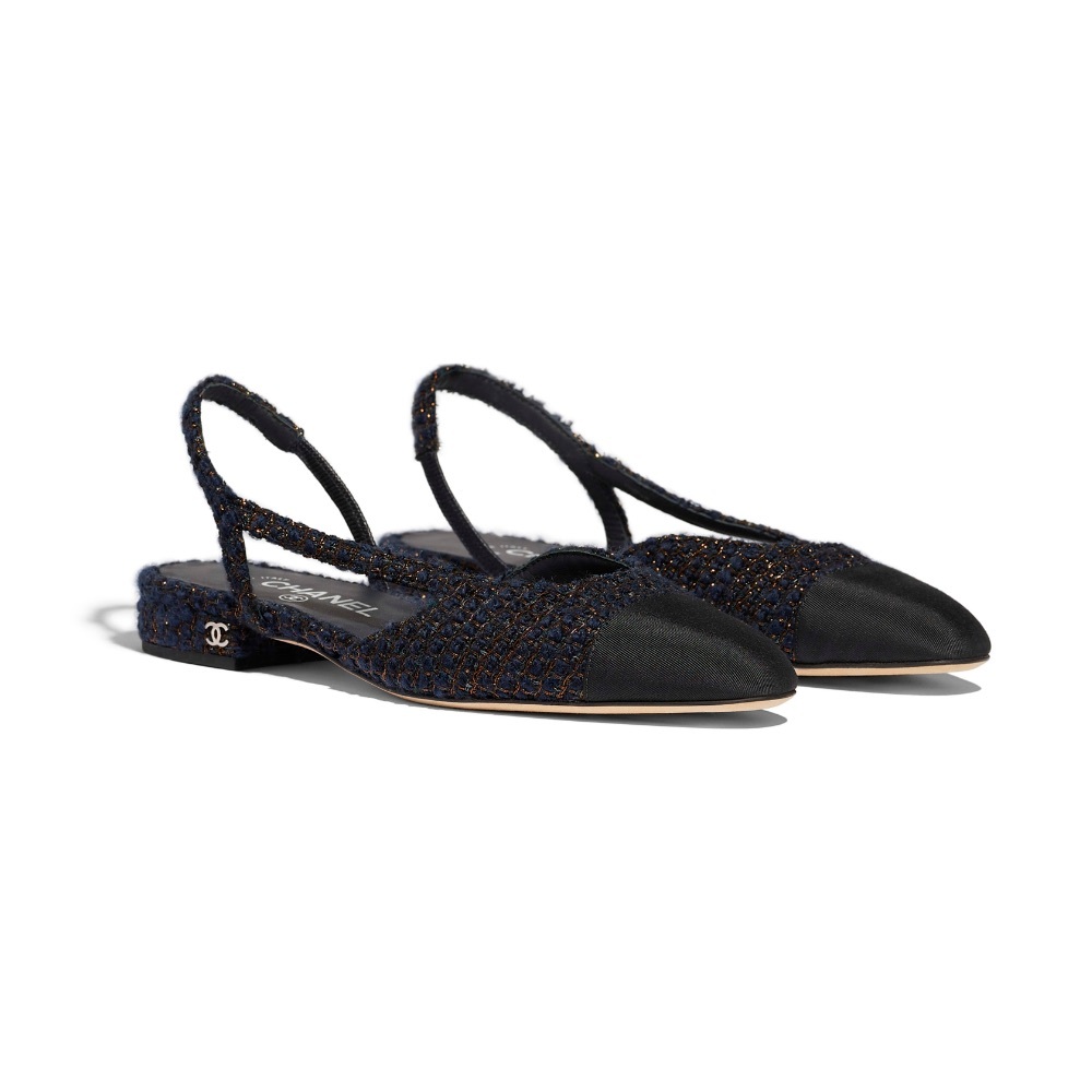 Chanel Slingbacks - Black, Navy Blue and Grosgrain/Gold details *AUTHENTIC*